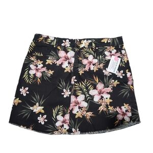 No Boundaries Black Floral Denim Skirt